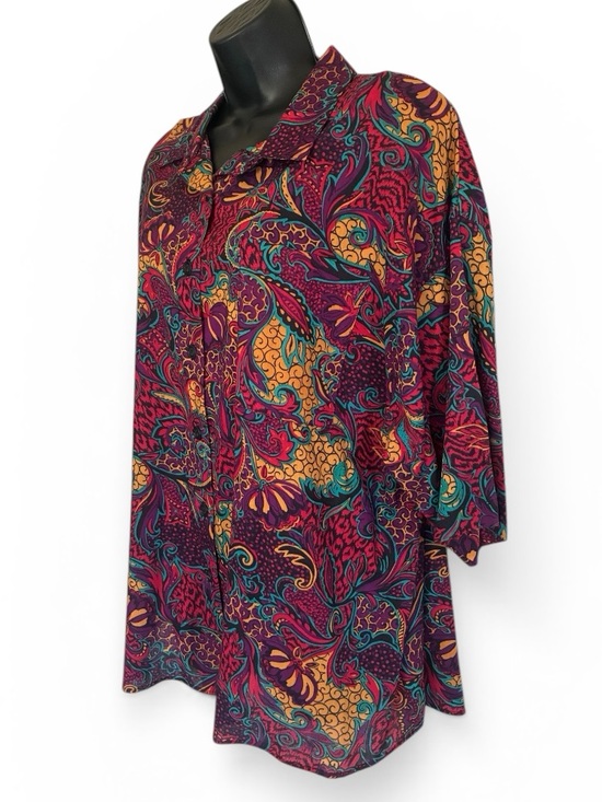 Vintage 90's Boomerang Vibrant Multicolor Paisley Button-Up Shirt Size 22W - Picture 3 of 8